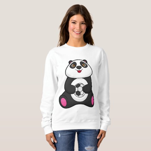 サッカーボールを持つサッカー選手としてのパンダ スウェットシャツ (正面フル)