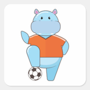 サッカーボールを持つサッカー選手としてのヒッポ スクエアシール