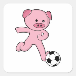 サッカーボールを持つサッカー選手としての豚 スクエアシール
