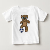 サッカーボールを持つサッカー選手としてベア ベビーTシャツ (正面)