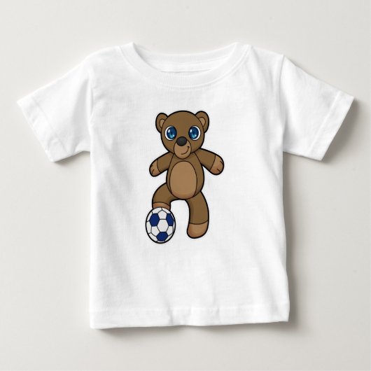 サッカーボールを持つサッカー選手としてベア ベビーTシャツ (正面)