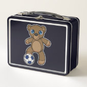 サッカーボールを持つサッカー選手としてベア メタルランチボックス (正面)