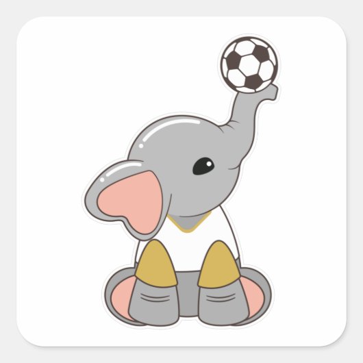 サッカーボールを持つサッカー選手として象 スクエアシール (正面)