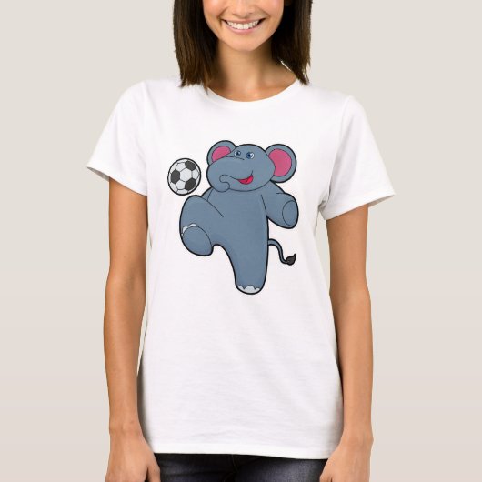 サッカーボールを持つサッカー選手として象 Tシャツ (正面)