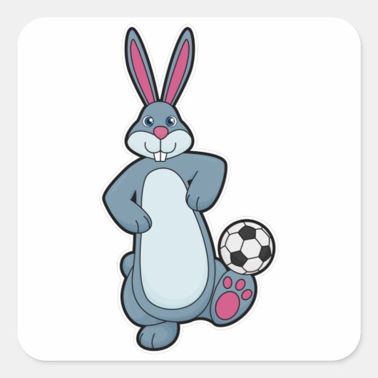 サッカーボールを持つサッカー選手のウサギ スクエアシール (正面)