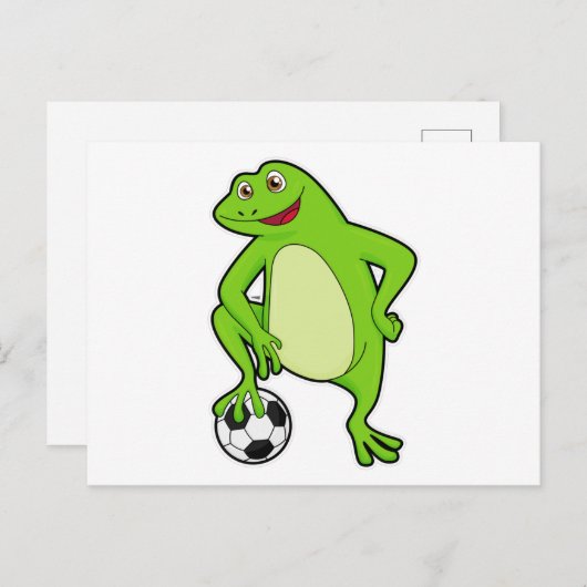 サッカーボールを持つサッカー選手のカエル ポストカード (正面/裏面)