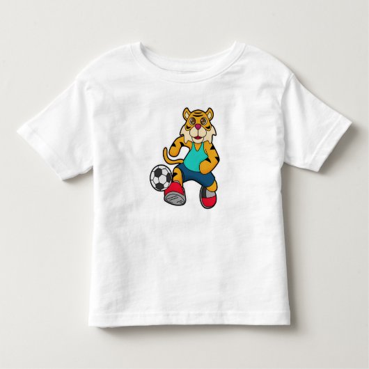 サッカーボールを持つサッカー選手のタイガー トドラーTシャツ (正面)