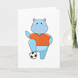サッカーボールを持つサッカー選手のヒポポタマス カード