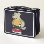 サッカーボールを持つサッカー選手の犬 メタルランチボックス (裏面)