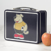 サッカーボールを持つサッカー選手の犬 メタルランチボックス (インサイチュ)