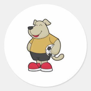 サッカーボールを持つサッカー選手の犬 ラウンドシール