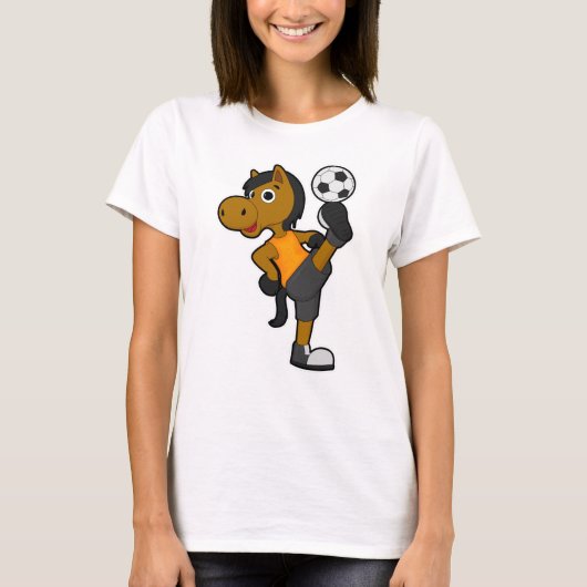 サッカーボールを持つサッカー選手の馬 Tシャツ (正面)