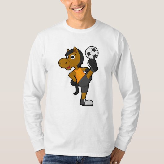 サッカーボールを持つサッカー選手の馬 Tシャツ (正面)