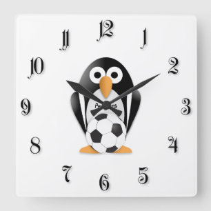 サッカーボールを持つペンギン スクエア壁時計