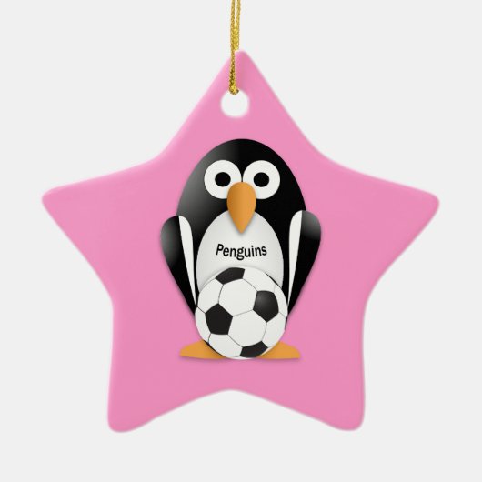 サッカーボールを持つペンギン セラミックオーナメント (正面)