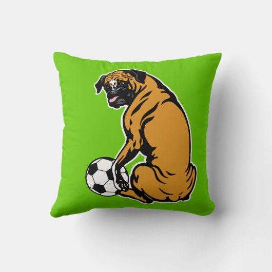 サッカーボールを持つボクサー犬 クッション (裏面)