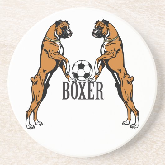 サッカーボールを持つボクサー犬 コースター (正面)