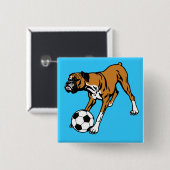 サッカーボールを持つボクサー犬 缶バッジ (正面&裏面)