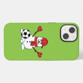 サッカーボールを持つユーモラスな雪だるま iPhoneケース (裏面横)