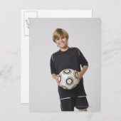 サッカーボールを持つ男の子，笑顔，ポートレート ポストカード (正面/裏面)