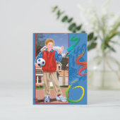 サッカーボールを持つ10代の少年 ポストカード (スタンド正面)