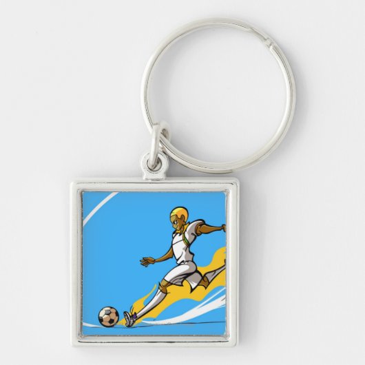 サッカーボールを蹴っているサッカーの選手 キーホルダー (正面)
