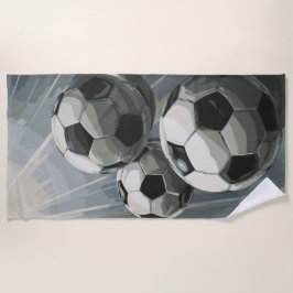 サッカーボールアート - ダイナミックなフットボールデザイン ビーチタオル
