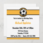 サッカーボールイエロー/金ゴールド誕生日招待状 招待状 (正面/裏面)