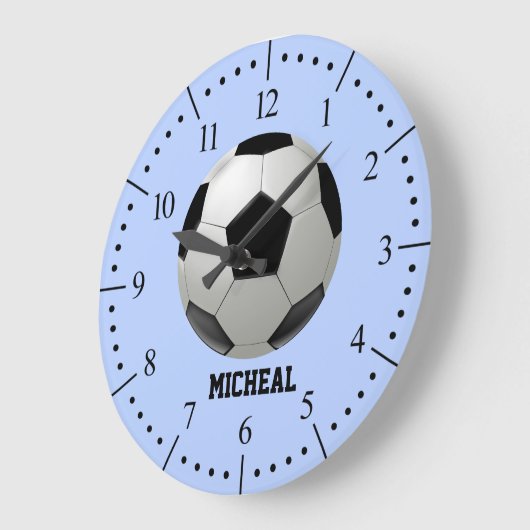 サッカーボールイラストレーション パーソナライズされた ラージ壁時計 (傾斜)