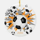 サッカーボールオレンジ色のグレー星女の子スポーツ セラミックオーナメント (裏面)