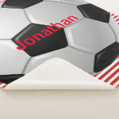 サッカーボールオンストライプデザインシェルパブランケット シェルパブランケット (3/4)
