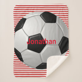 サッカーボールオンストライプデザインシェルパブランケット シェルパブランケット