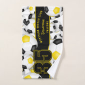 サッカーボールカスタムの多くはチーム名ブラック金ゴールド ハンドタオル (ハンドタオル)