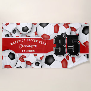 サッカーボールカスタムの多くはチーム名red black ビーチタオル