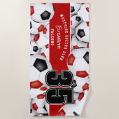 サッカーボールカスタムの多くはチーム名red black ビーチタオル (正面)