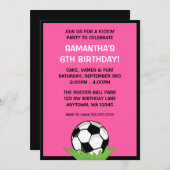サッカーボールガールピンク誕生日パーティー 招待状 (正面/裏面)