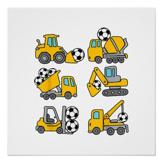 サッカーボールキッズサッカー建築トラック ポスター (正面)