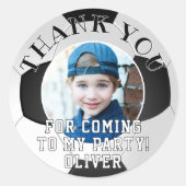 サッカーボールキッズフォト誕生日ありがとう ラウンドシール (正面)