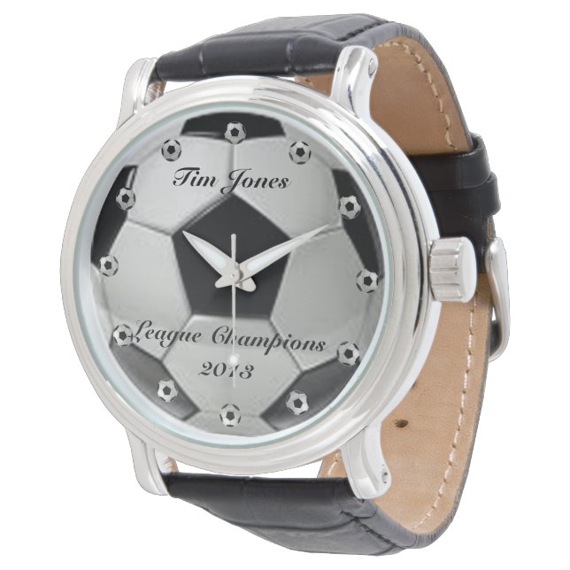 サッカーボールクラシックのステンレススチールウォッチ 腕時計 (アングル)