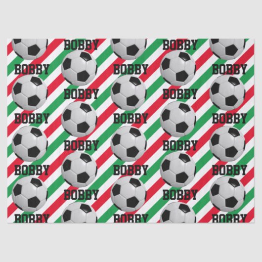 サッカーボールクリスマスアドストライプネーム赤n緑 薄葉紙 (正面)