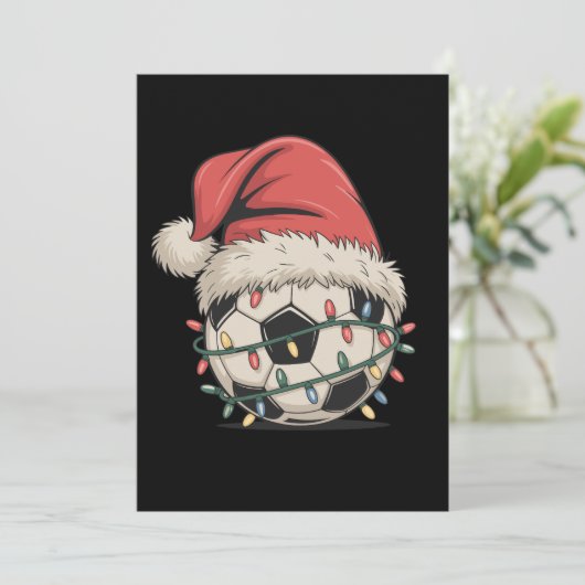 サッカーボールクリスマスサンタハットクリスマススポーツ シーズンカード (スタンド正面)