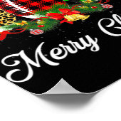 サッカーボールクリスマスヒョウ赤い格子柄サンタハ ポスター (角)