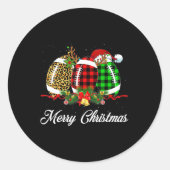 サッカーボールクリスマスヒョウ赤い格子柄サンタハ ラウンドシール (正面)