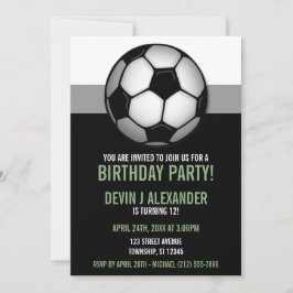 サッカーボールグリーン&ブラック誕生日招待状 招待状