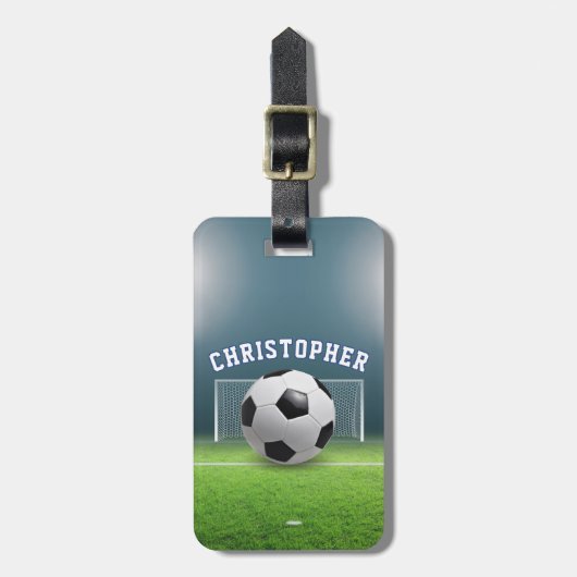 サッカーボールサッカーアスリート名スポーツ ラゲッジタグ (正面縦)