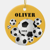サッカーボールサッカーイエロースポーツキッズ セラミックオーナメント (正面)
