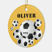 サッカーボールサッカーイエロースポーツキッズ セラミックオーナメント (左)