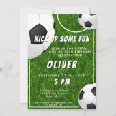 サッカーボールサッカーグラススポーツ子供の誕生日 招待状 (正面)