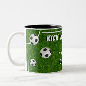 サッカーボールサッカーグラススポーツ誕生日 ツートーンマグカップ (左)