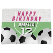 サッカーボールサッカースポーツキッズハッピーバースデー ラージペーパーバッグ (正面)